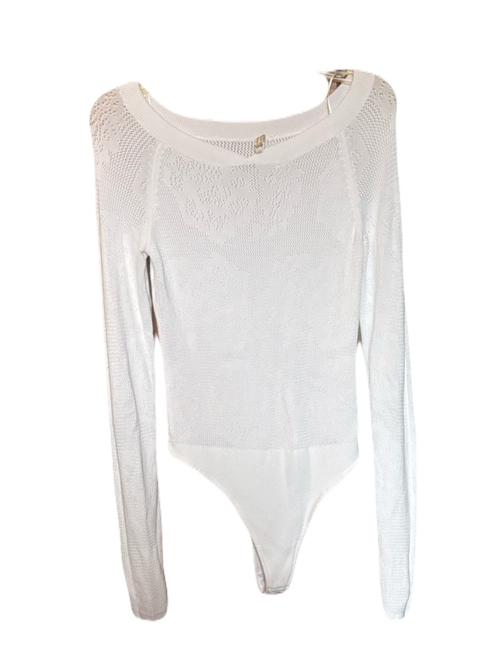 Intimately by Free People | White Long-Sleeve Knit Thong Bodysuit | Size Medium